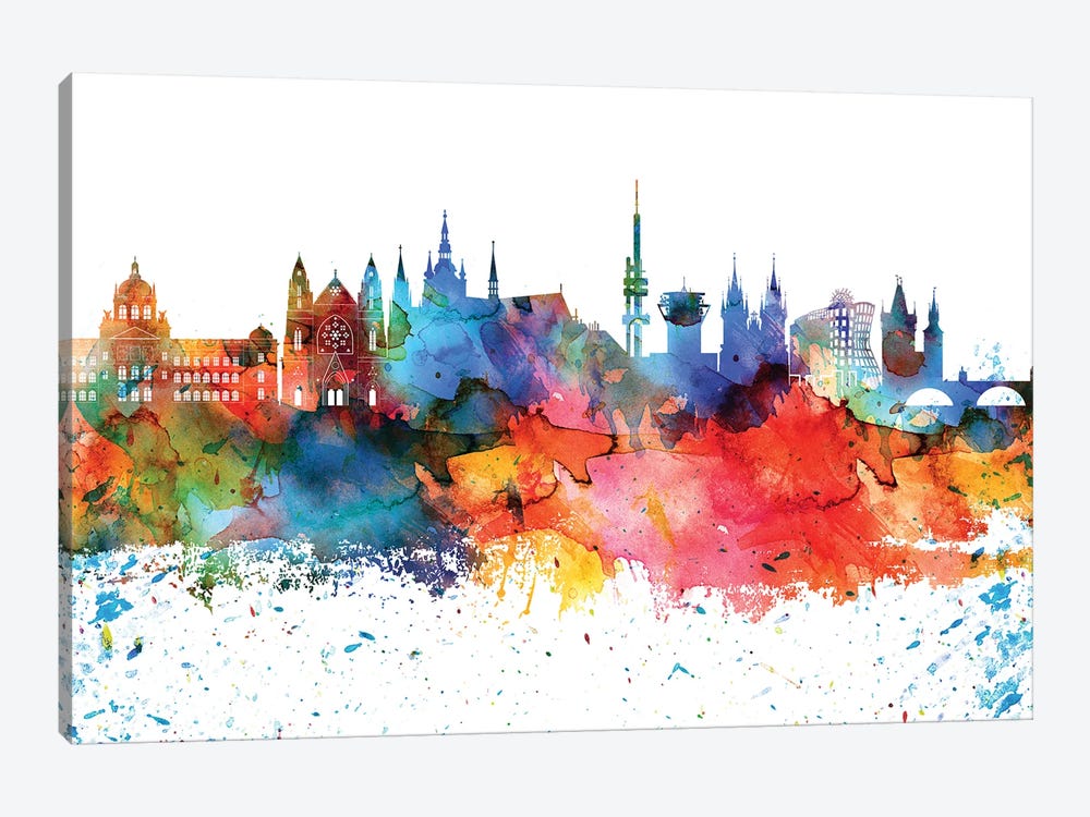 Prague Colorful Watercolor Skyline by WallDecorAddict 1-piece Art Print