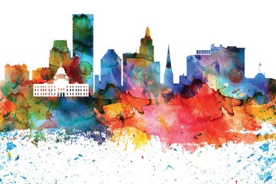 Providence Colorful Watercolor Skyline by WallDecorAddict art print