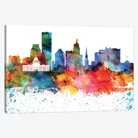 Providence Colorful Watercolor Skyline Canvas Print #WDA1353} by WallDecorAddict Canvas Wall Art