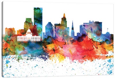 Providence Colorful Watercolor Skyline Canvas Art Print