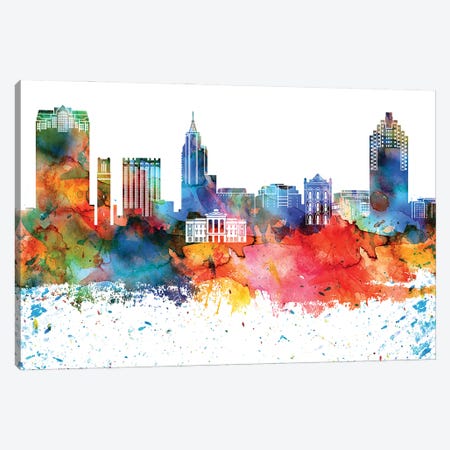 Raleigh Colorful Watercolor Skyline Canvas Print #WDA1355} by WallDecorAddict Art Print