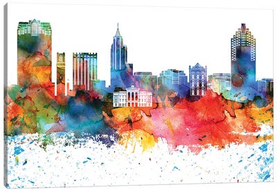 Raleigh Colorful Watercolor Skyline Canvas Art Print - North Carolina
