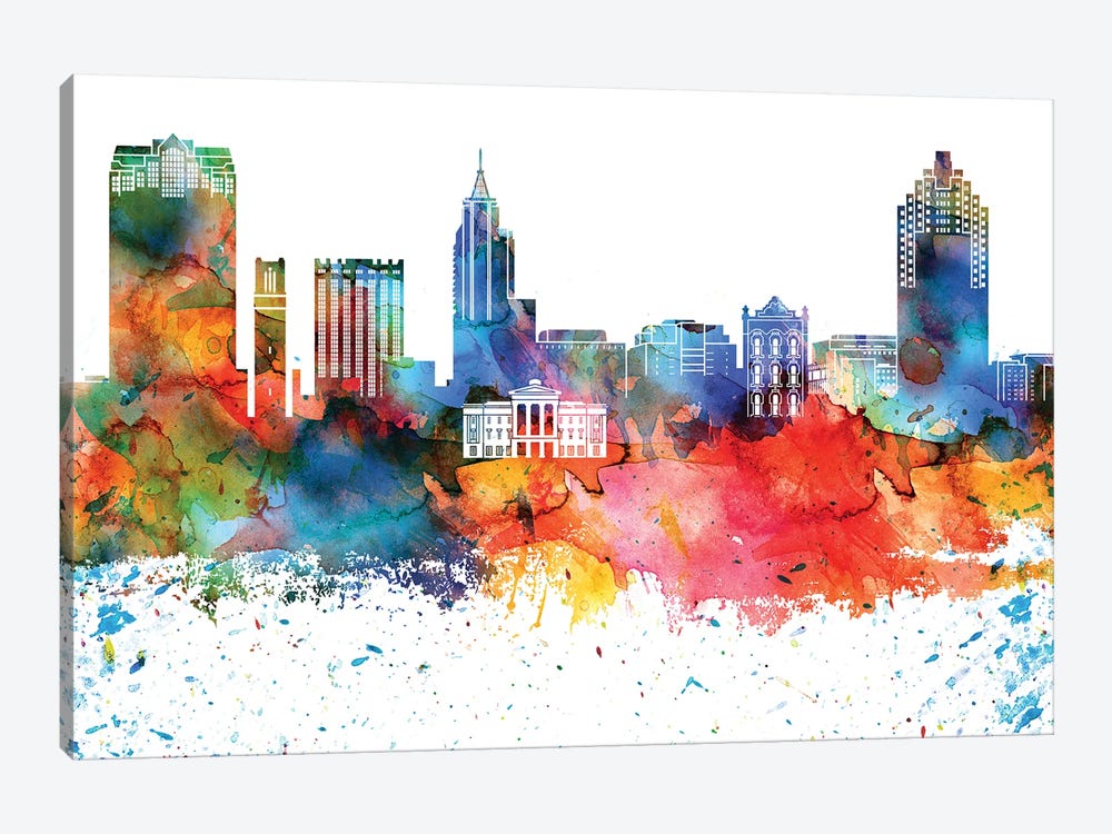 Raleigh Colorful Watercolor Skyline by WallDecorAddict 1-piece Canvas Art