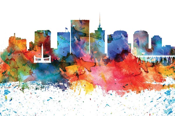 Virginia: Richmond Colorful Watercolor Skyline by WallDecorAddict