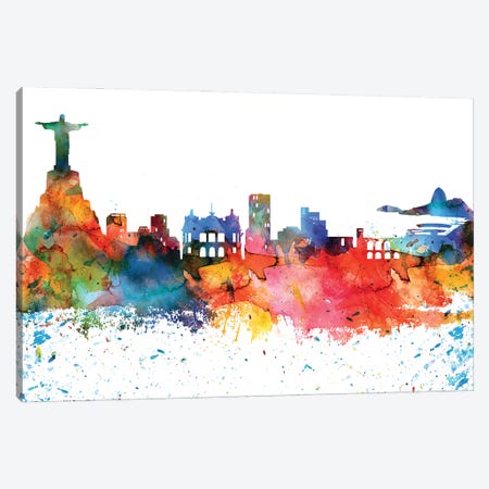 Rio Colorful Watercolor Skyline Canvas Print #WDA1358} by WallDecorAddict Canvas Art