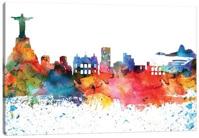 Rio Colorful Watercolor Skyline Canvas Art Print - Brazil Art