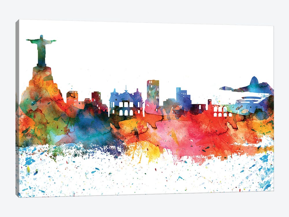 Rio Colorful Watercolor Skyline by WallDecorAddict 1-piece Canvas Print