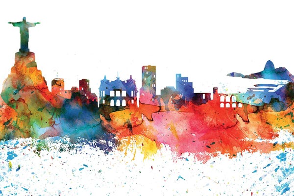 Brazil: Rio Colorful Watercolor Skyline by WallDecorAddict