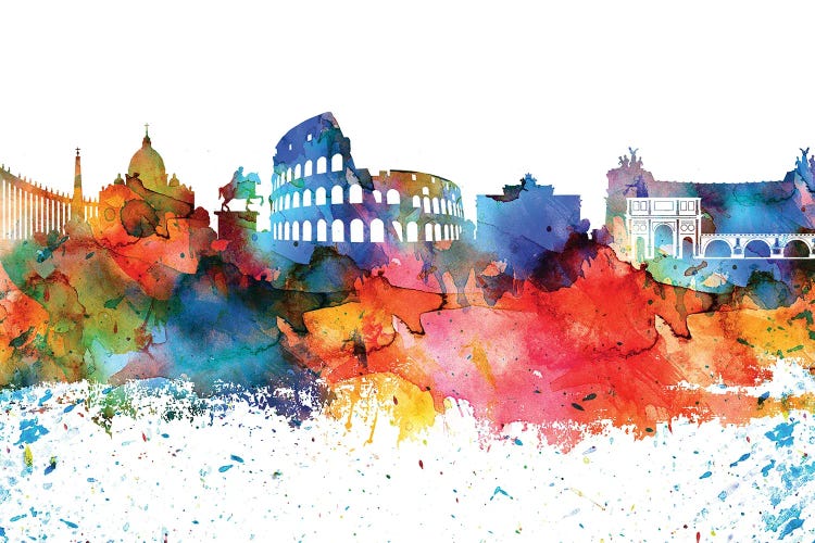 Rome Colorful Watercolor Skyline