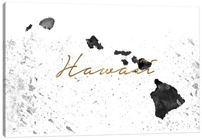 Hawaii Black And White Gold Canvas Art Print - State Maps