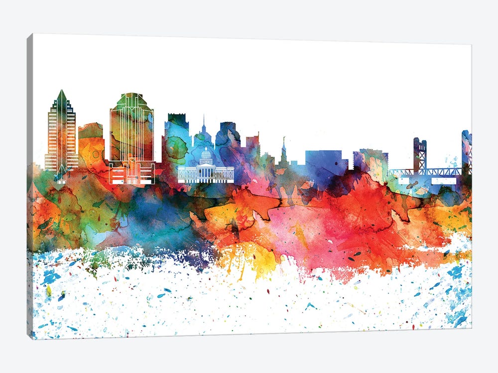 Sacramento Colorful Watercolor Skyline by WallDecorAddict 1-piece Art Print