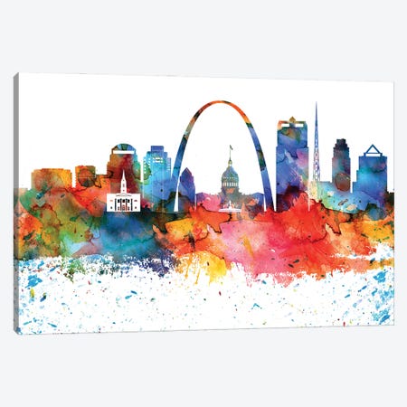 Saint Louis Colorful Watercolor Skyline Canvas Print #WDA1362} by WallDecorAddict Art Print