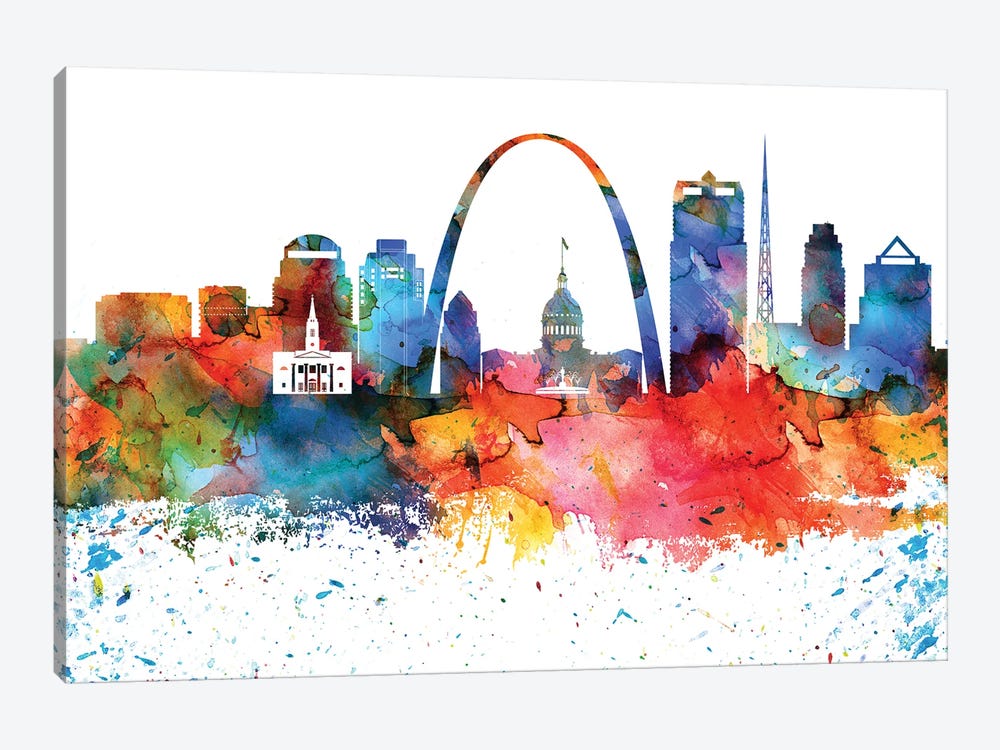 Saint Louis Colorful Watercolor Skyline by WallDecorAddict 1-piece Canvas Art