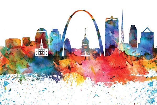 St. Louis Skylines: Saint Louis Colorful Watercolor Skyline by WallDecorAddict