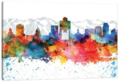 Salt Lake Colorful Watercolor Skyline Canvas Art Print