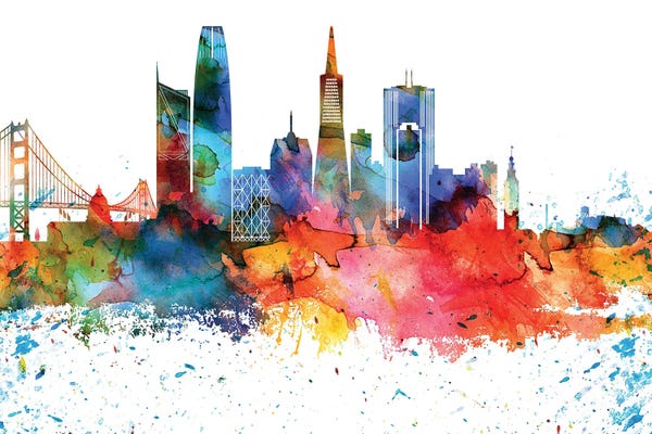 San Francisco: San Francisco Colorful Watercolor Skyline by WallDecorAddict