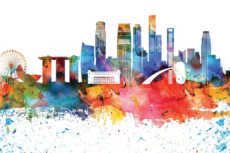 Singapore Colorful Watercolor Skyline