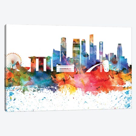 Singapore Colorful Watercolor Skyline Canvas Print #WDA1371} by WallDecorAddict Canvas Wall Art