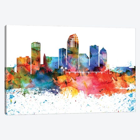 Tampa Colorful Watercolor Skyline Canvas Print #WDA1375} by WallDecorAddict Art Print