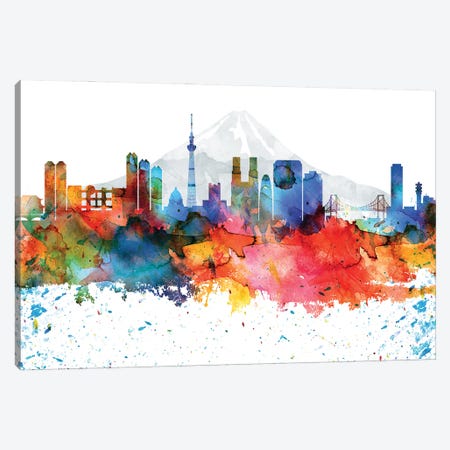 Tokyo Colorful Watercolor Skyline Canvas Print #WDA1376} by WallDecorAddict Canvas Print