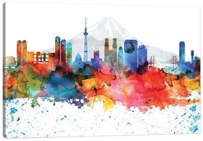 Tokyo Colorful Watercolor Skyline Canvas Art Print - Tokyo Art