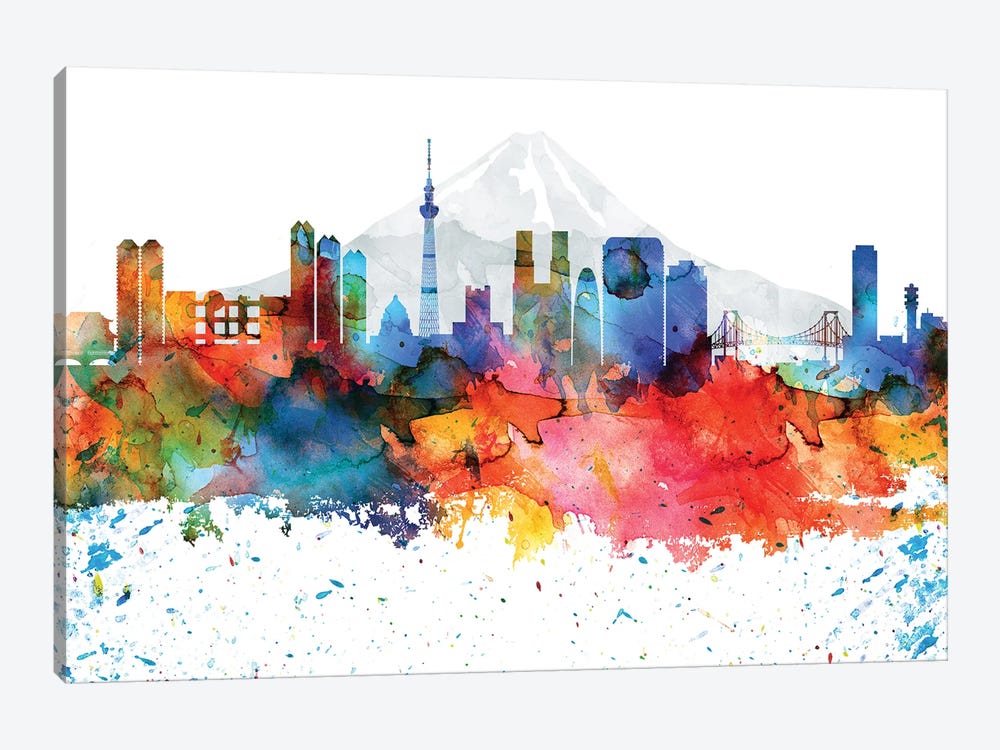 Tokyo Colorful Watercolor Skyline by WallDecorAddict 1-piece Art Print