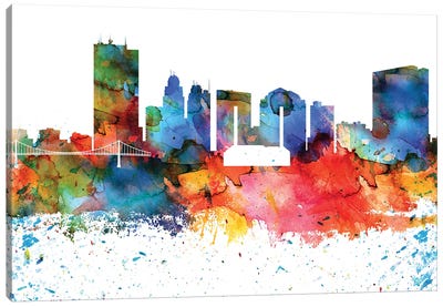 Toledo Colorful Watercolor Skyline Canvas Art Print - Ohio Art