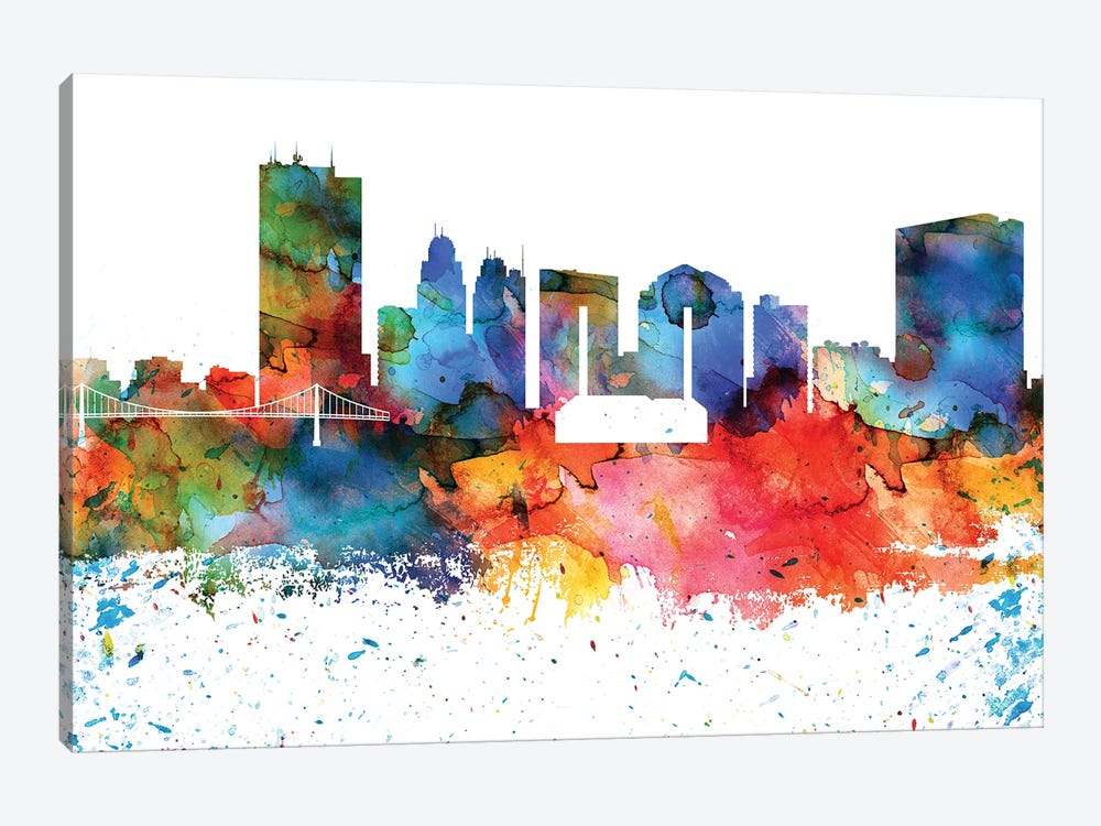 Toledo Colorful Watercolor Skyline by WallDecorAddict 1-piece Canvas Wall Art