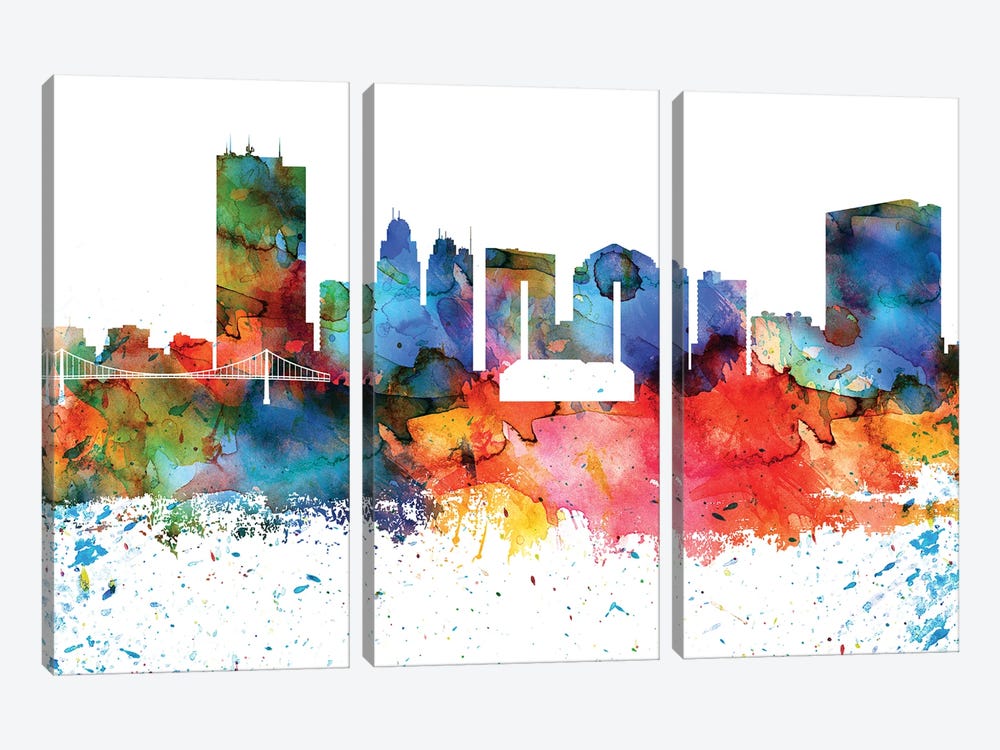 Toledo Colorful Watercolor Skyline by WallDecorAddict 3-piece Canvas Artwork