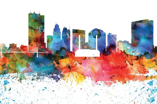 Toledo: Toledo Colorful Watercolor Skyline by WallDecorAddict