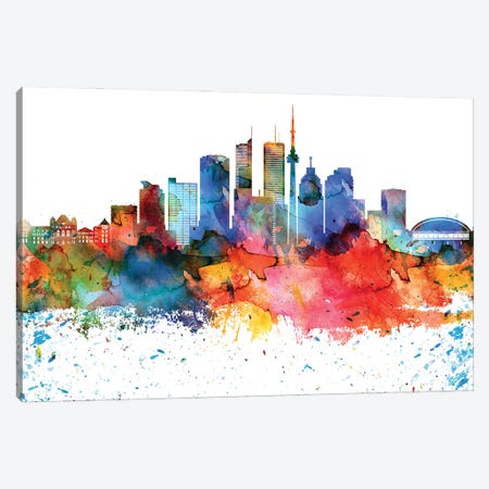 Toronto Colorful Watercolor Skyline Canvas Print #WDA1378} by WallDecorAddict Canvas Artwork