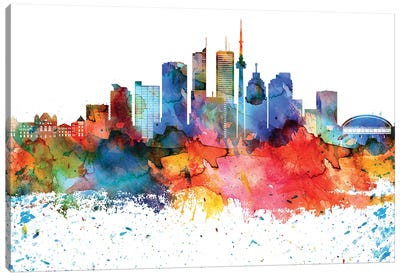 Toronto Colorful Watercolor Skyline Canvas Art Print - Ontario Art