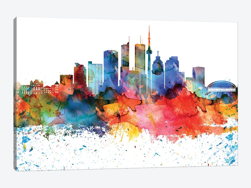 Toronto Colorful Watercolor Skyline by WallDecorAddict 1-piece Canvas Print