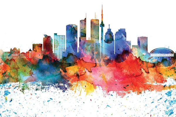 Ontario: Toronto Colorful Watercolor Skyline by WallDecorAddict