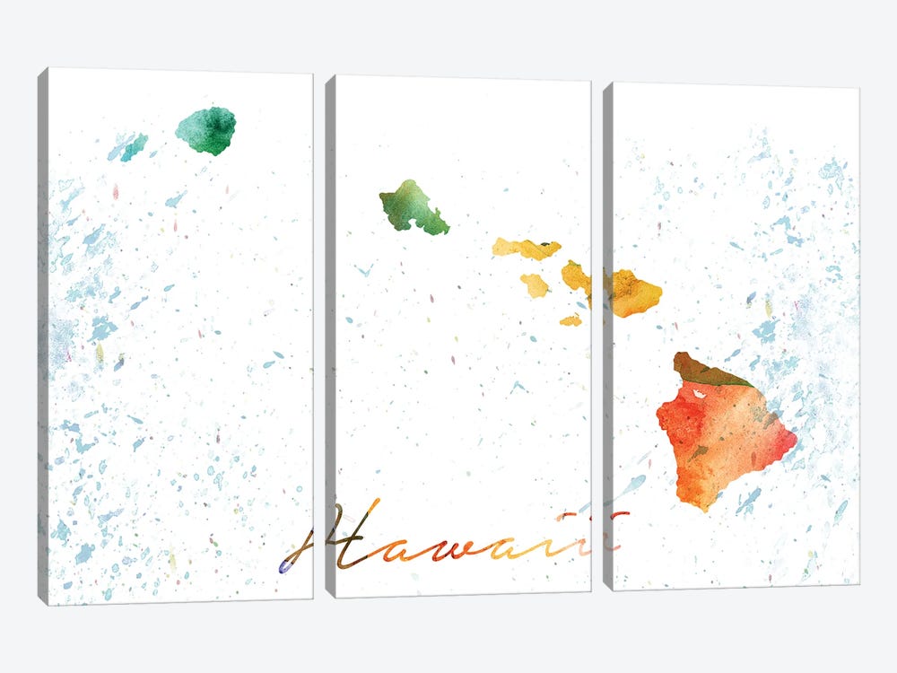 Hawaii State Colorful by WallDecorAddict 3-piece Canvas Wall Art