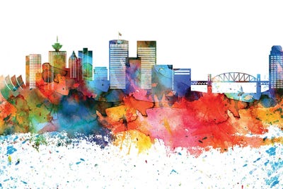 Vancouver Colorful Watercolor Skyline by WallDecorAddict canvas print