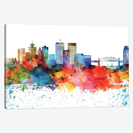 Vancouver Colorful Watercolor Skyline Canvas Print #WDA1380} by WallDecorAddict Art Print