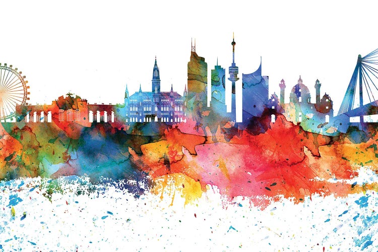 Vienna Colorful Watercolor Skyline by WallDecorAddict wall art