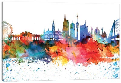 Vienna Colorful Watercolor Skyline Canvas Art Print - Vienna Art