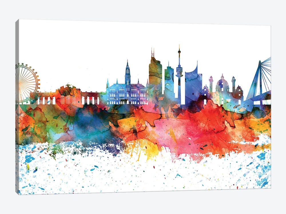 Vienna Colorful Watercolor Skyline by WallDecorAddict 1-piece Canvas Wall Art
