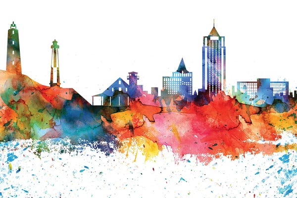 Virginia: Virginia Colorful Watercolor Skyline by WallDecorAddict