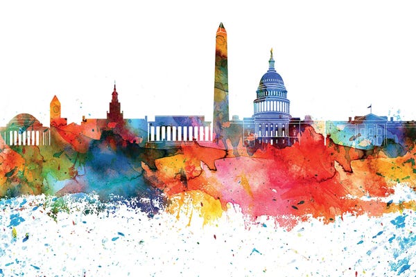 WallDecorAddict: Washington Colorful Watercolor Skyline by WallDecorAddict