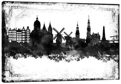Amsterdam Black & White Film Canvas Art Print - Amsterdam Skylines