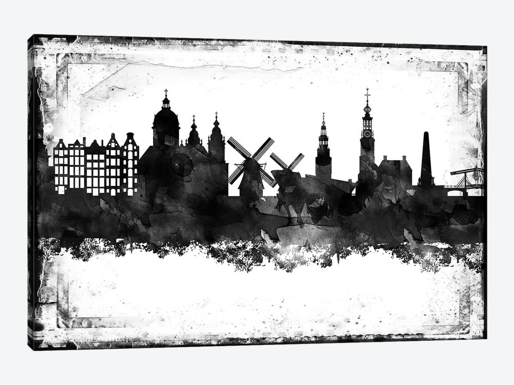 Amsterdam Black & White Film by WallDecorAddict 1-piece Canvas Art Print
