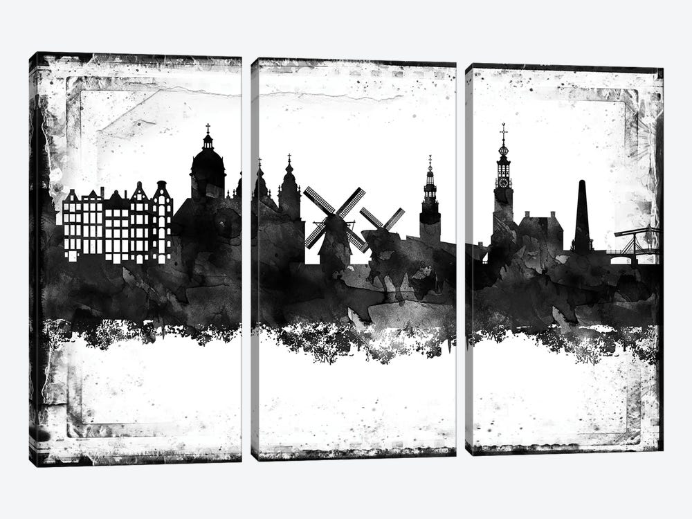Amsterdam Black & White Film by WallDecorAddict 3-piece Art Print