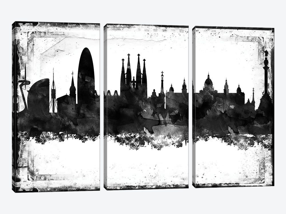 Barcelona Black & White Film by WallDecorAddict 3-piece Canvas Art Print