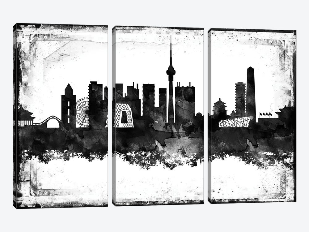 Beijing Black & White Film by WallDecorAddict 3-piece Canvas Wall Art