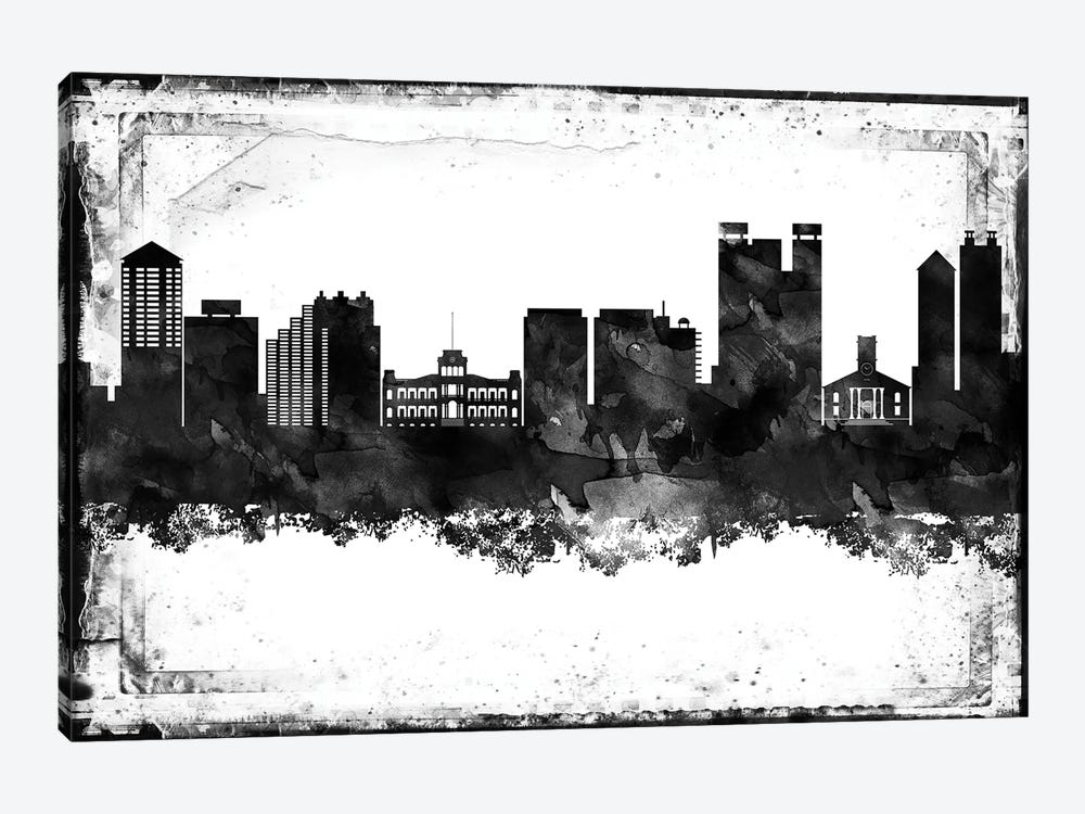 Honolulu Black And White Framed Skylines by WallDecorAddict 1-piece Canvas Artwork