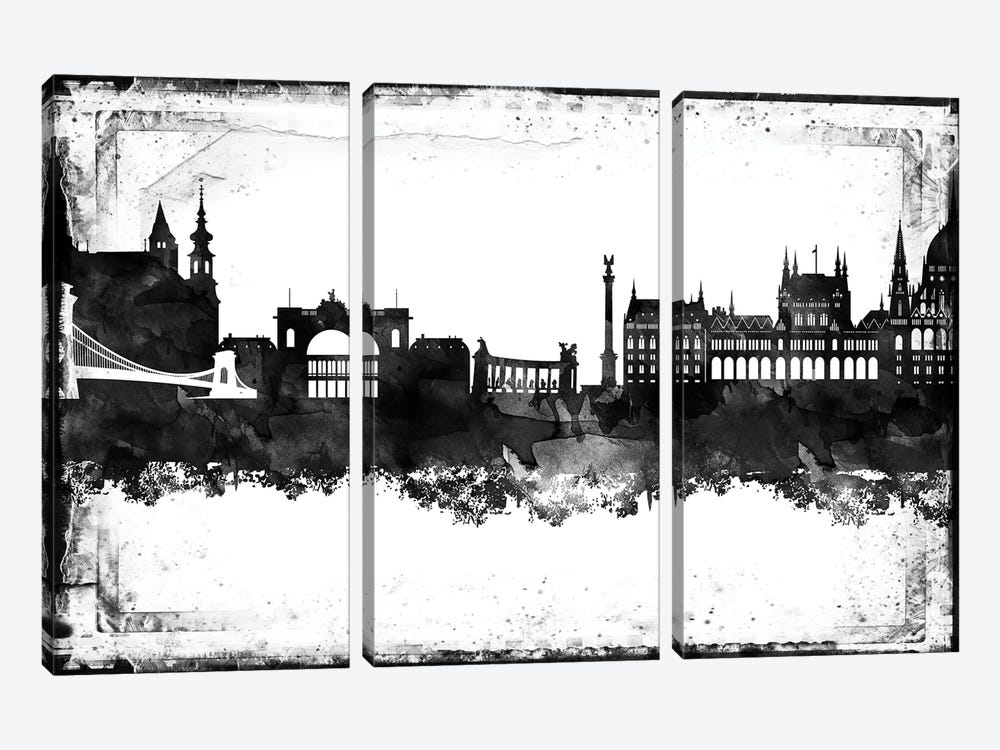 Budapest Black & White Film by WallDecorAddict 3-piece Canvas Print