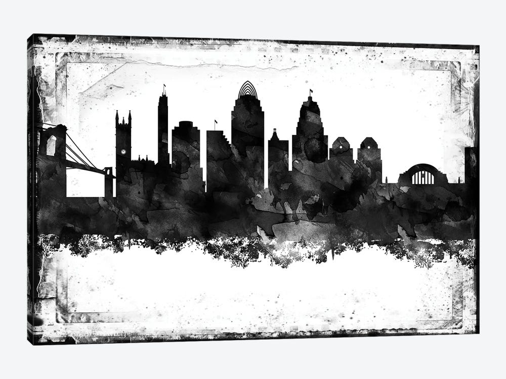 Cincinnati Black & White Film by WallDecorAddict 1-piece Canvas Art